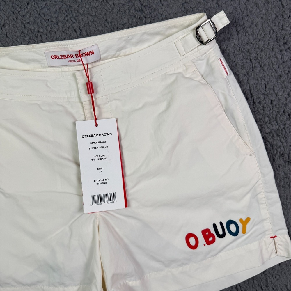 Orlebar Brown Swim Shorts Mens 28 OB White Sand Setter O Buoy Trunks 4.5" NEW